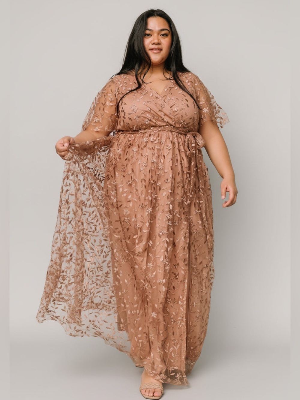 Baltic Born Marseille Embossed Maxi Dress Nude Rose Floral 3XL NWT Holiday Fall
